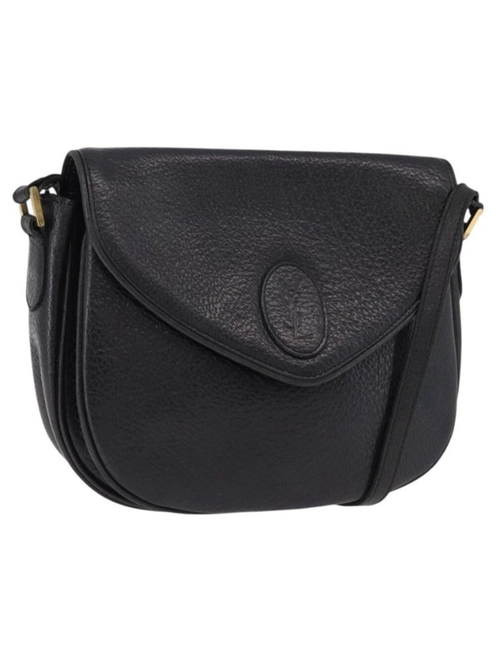Authentic SAINT LAURENT Shoulder Bag Leather Black Gold
